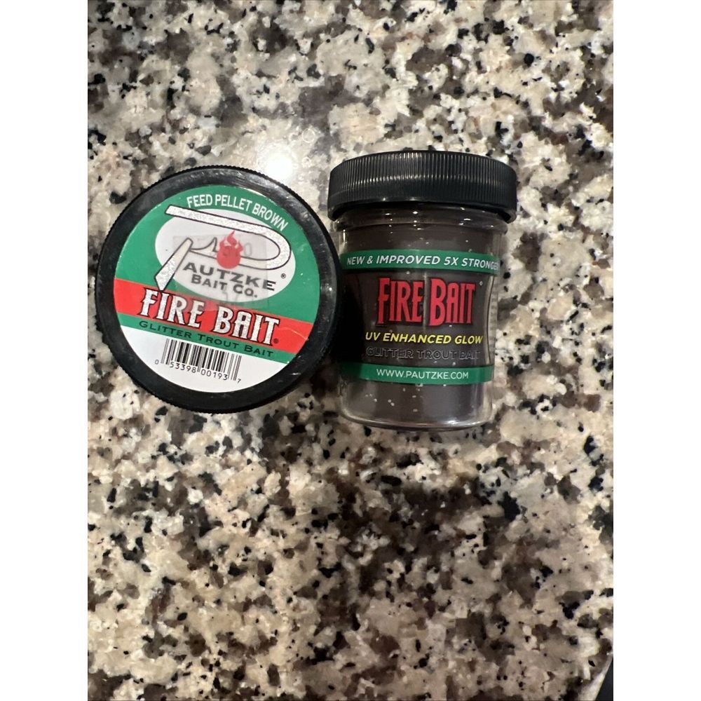 Lot Of 2 Pautzke Bait Co. Fire Bait Feed Pellet Brown Glitter Trout‎ Bait 1.5oz